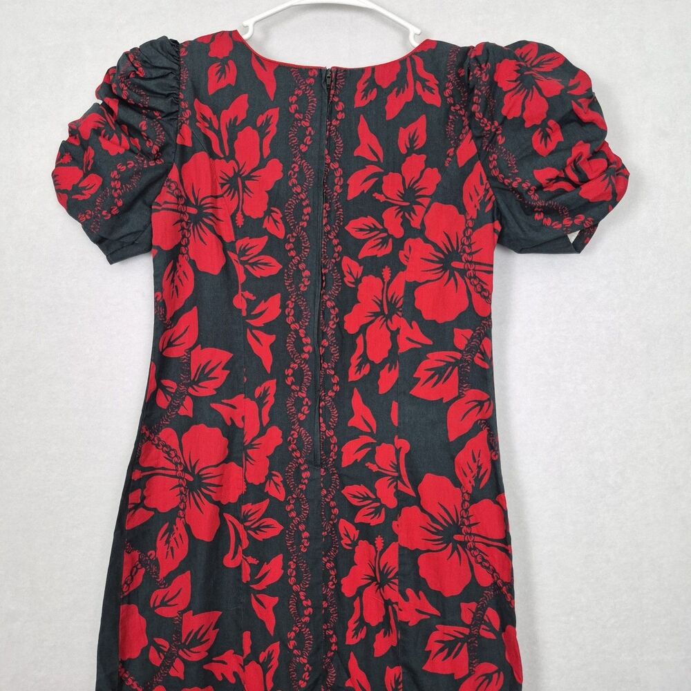 Muumuu Factory Hawaii Tropical Red Black Size 7/8 Dress Luau Ruffle Island Midi - Picture 12 of 12